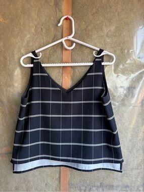 OAK + FORT Black Windowpane V-Neck Camisole